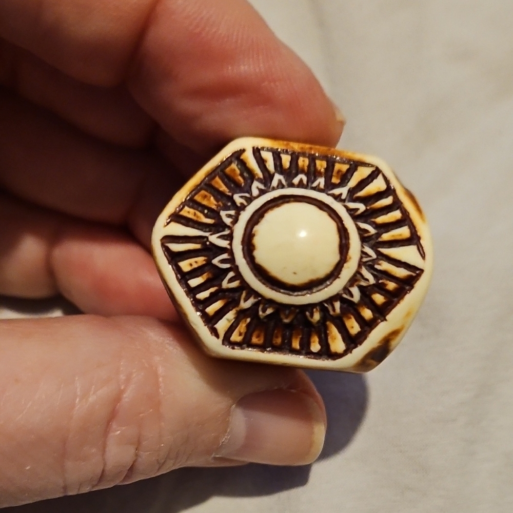 **Clearance** Vintage Hexagonal Brown and Cream Ring